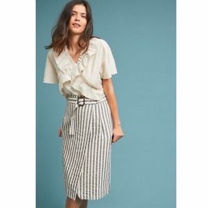 ANTHROPOLOGIE Stripe Belted Midi Skirt with Pockets